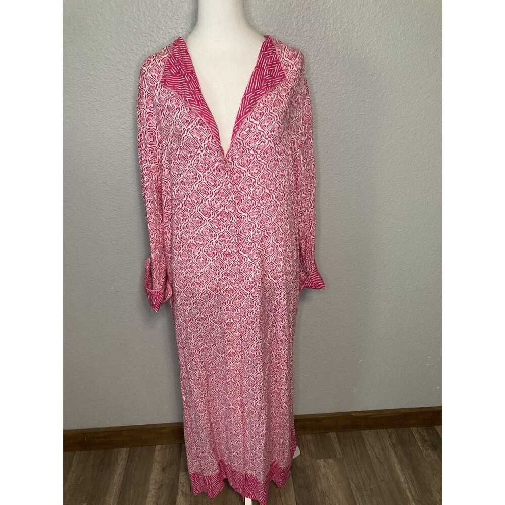 Oscar de la Renta Robe Kaftan MuMu Button Front Women's L/XL Luxury Glam Flowy